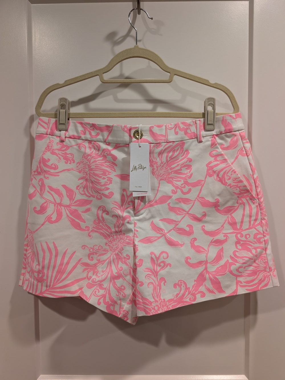 Lilly Pulitzer White Shorts with Pink Tropical Print
